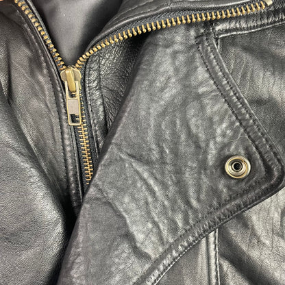 Vintage YES Black Genuine Leather Bomber Jacket L Mob Minimalist