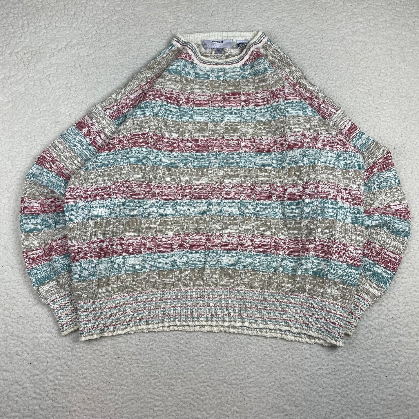 Vintage Rainbow Paneled 3D Knit Drop Shoulder Sweater