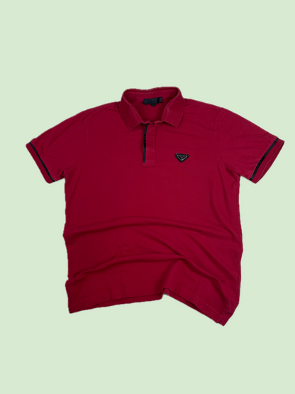 Prada Milano Red Short Sleeve Polo Shirt with Logo Patch