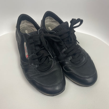 Y2K Diesel Black Leather Low Top Sneakers 7.5 Grunge Streetwear