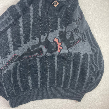Vintage 3D Knit Texture Abstract Shawl Collar Sweater