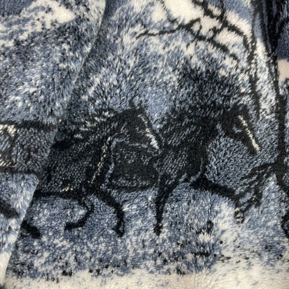 Vintage Blue Horse Nature Deep Pile Fleece Full Zip Jacket L
