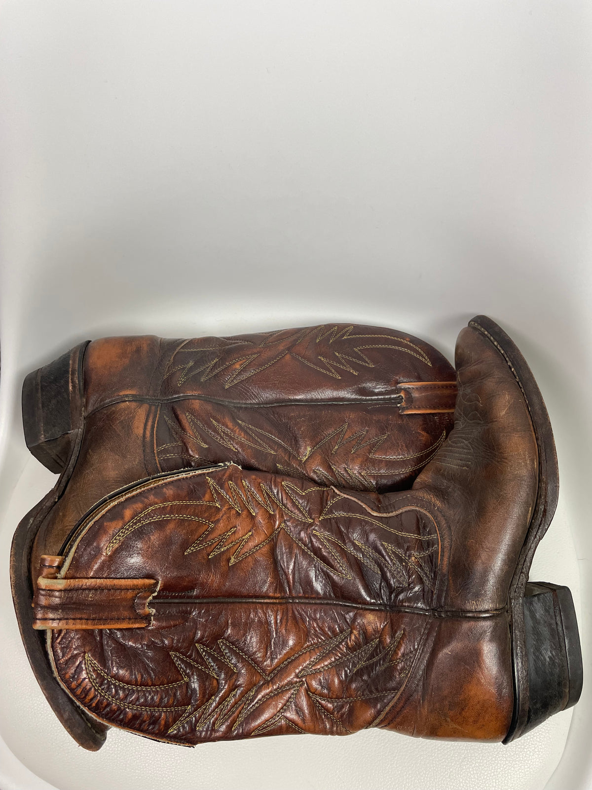 Vintage Brown Full Grain Leather Western Cowboy Boots 8.5