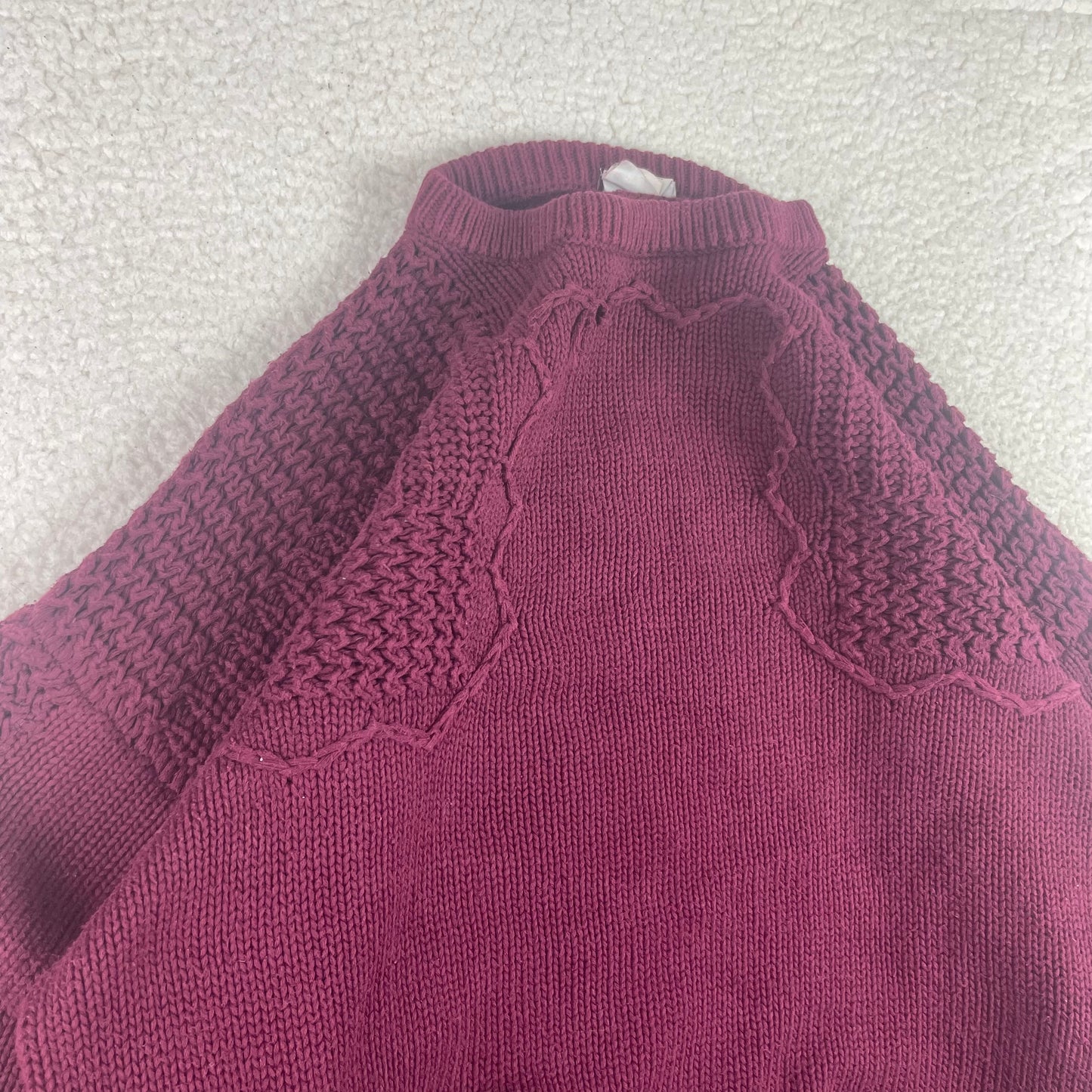 Vintage 3D Knit Texture Fisherman Wine Drop Shoulder Sweater