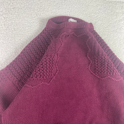 Vintage 3D Knit Texture Fisherman Wine Drop Shoulder Sweater