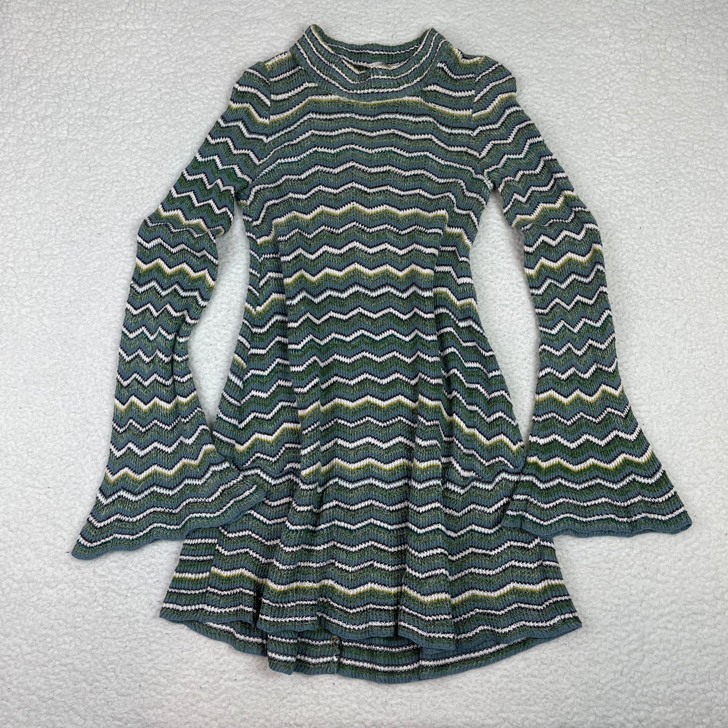 Free People Boho Zig Zag Striped Bell Sleeve Sweater