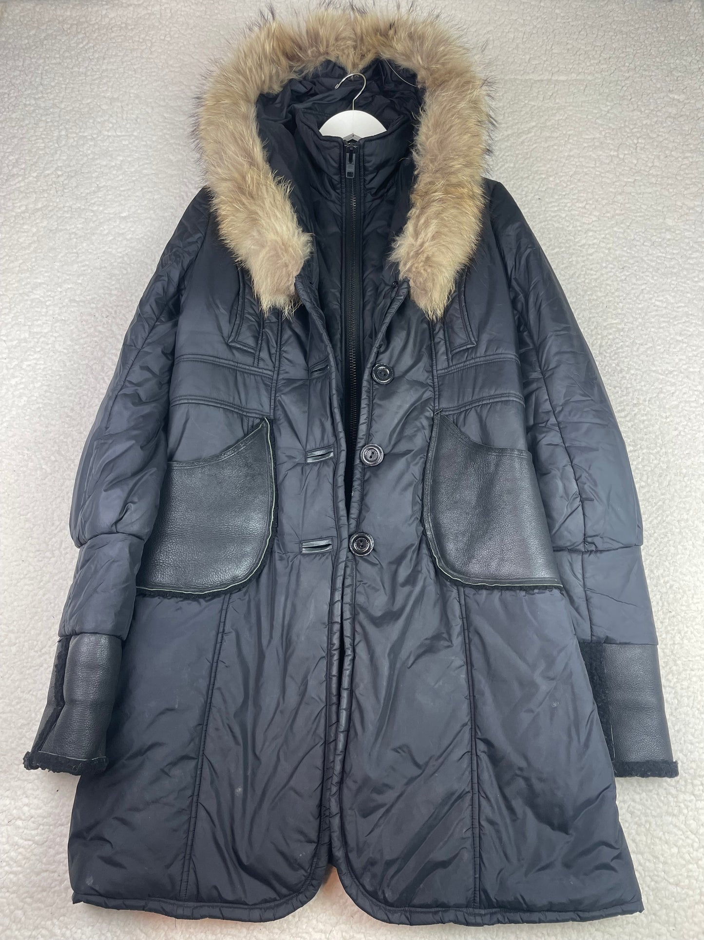 Mackage Black Fur Trim Hooded Puffer Parka Jacket Leather Trim