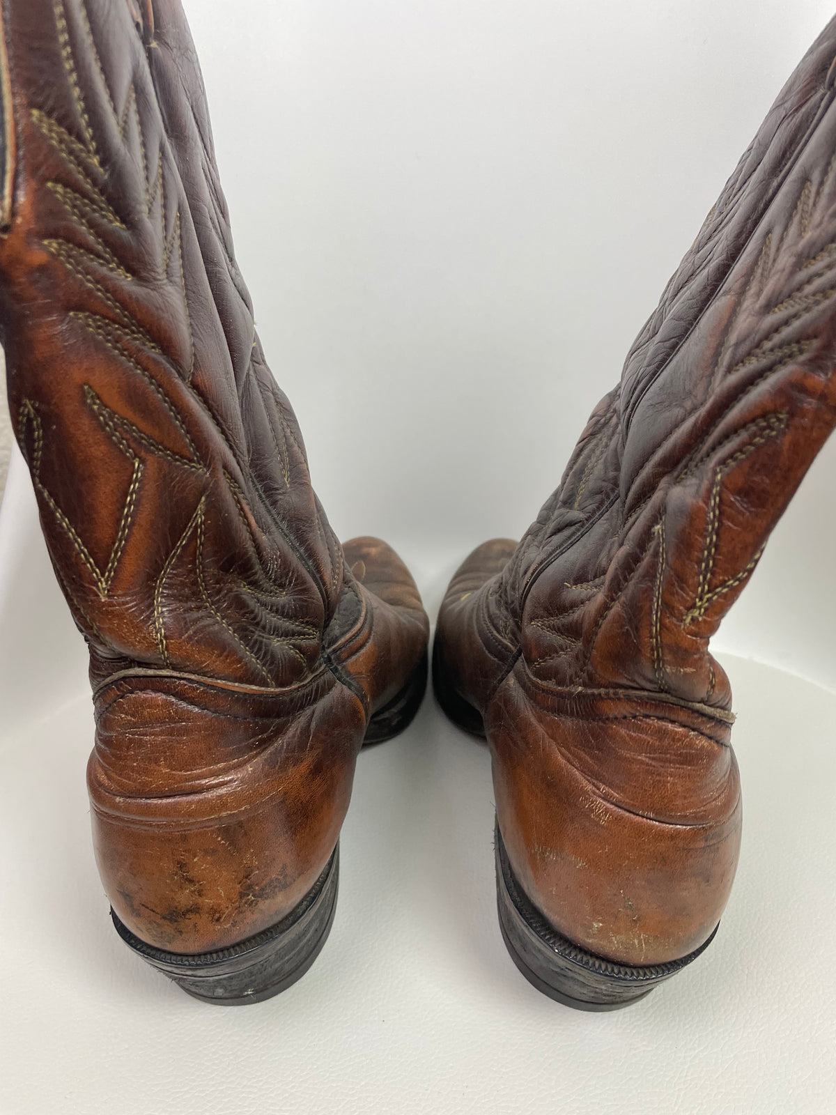 Vintage Brown Full Grain Leather Western Cowboy Boots 8.5