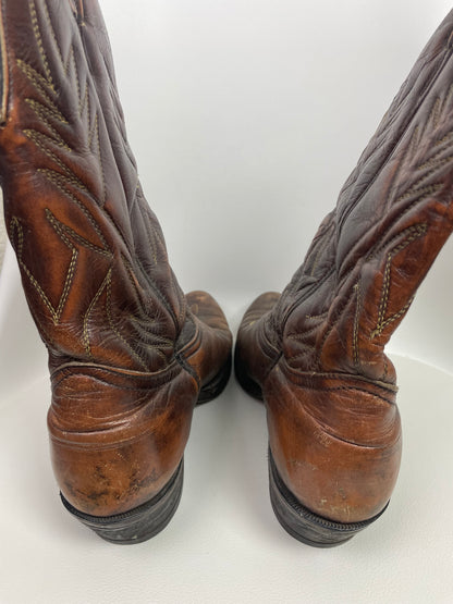 Vintage Brown Full Grain Leather Western Cowboy Boots 8.5