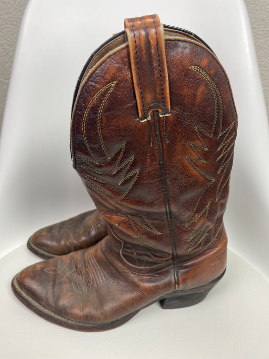 Vintage Brown Full Grain Leather Western Cowboy Boots 8.5