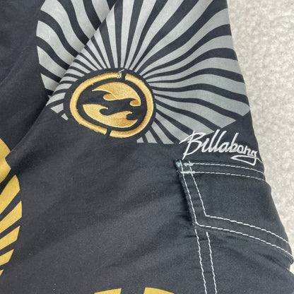 Billabong Andy Irons Style Rising Sun Burst Board Shorts Black Gold