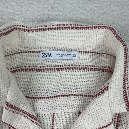 Zara Knit Waffle Ribbed Resort Button Up Shirt