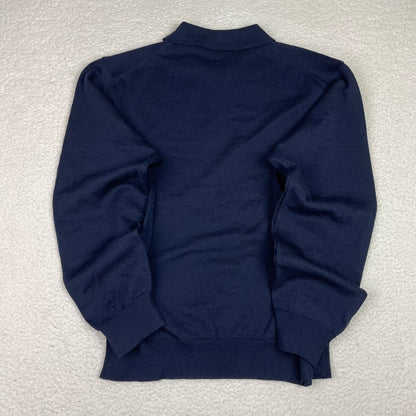 Vintage Merino Wool Dagger Collar Blue Polo Sweater
