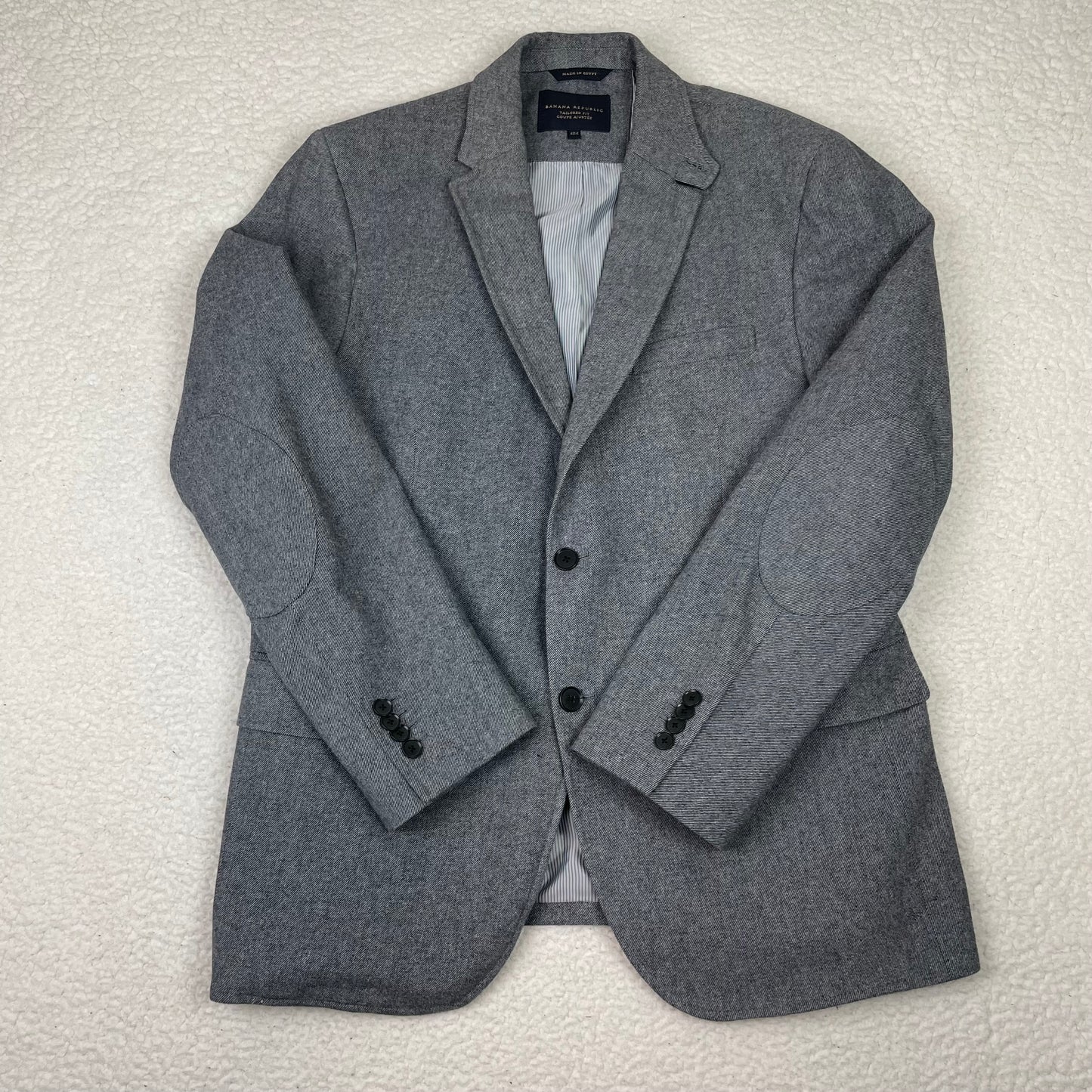 Banana Republic Elbow Patch Twill Gray Wool Blazer