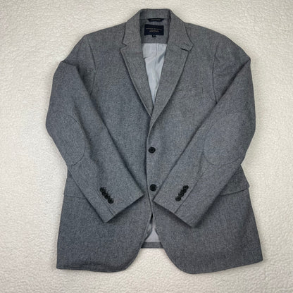 Banana Republic Elbow Patch Twill Gray Wool Blazer