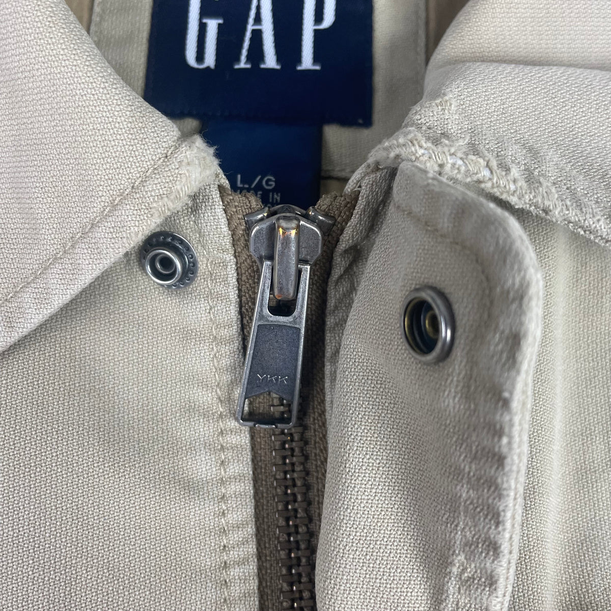 Y2K Gap Tan Utility Field Jacket L Gorpcore Safari Snap Button Lined