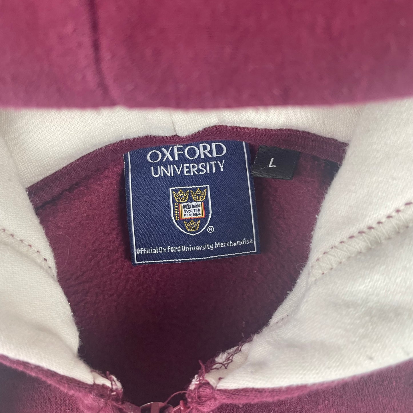 Vintage Official License Oxford University Red Zip Up Hoodie