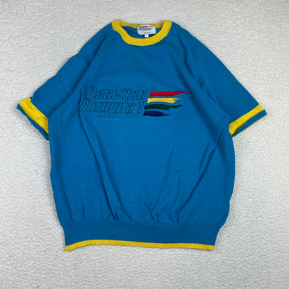 Vintage Benetton Formula 1 Knit Ringer Yellow Blue Shirt