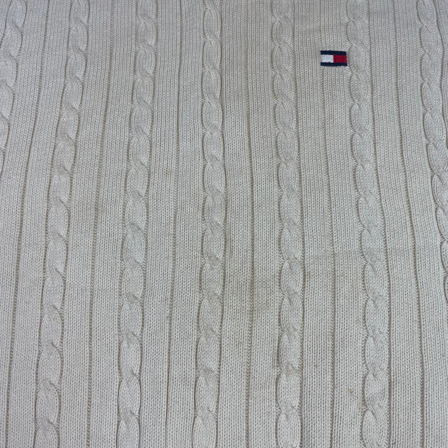Tommy Hilfiger Cable Knit V-Neck Sweater Vest Cream Logo