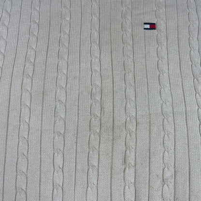 Tommy Hilfiger Cable Knit V-Neck Sweater Vest Cream Logo