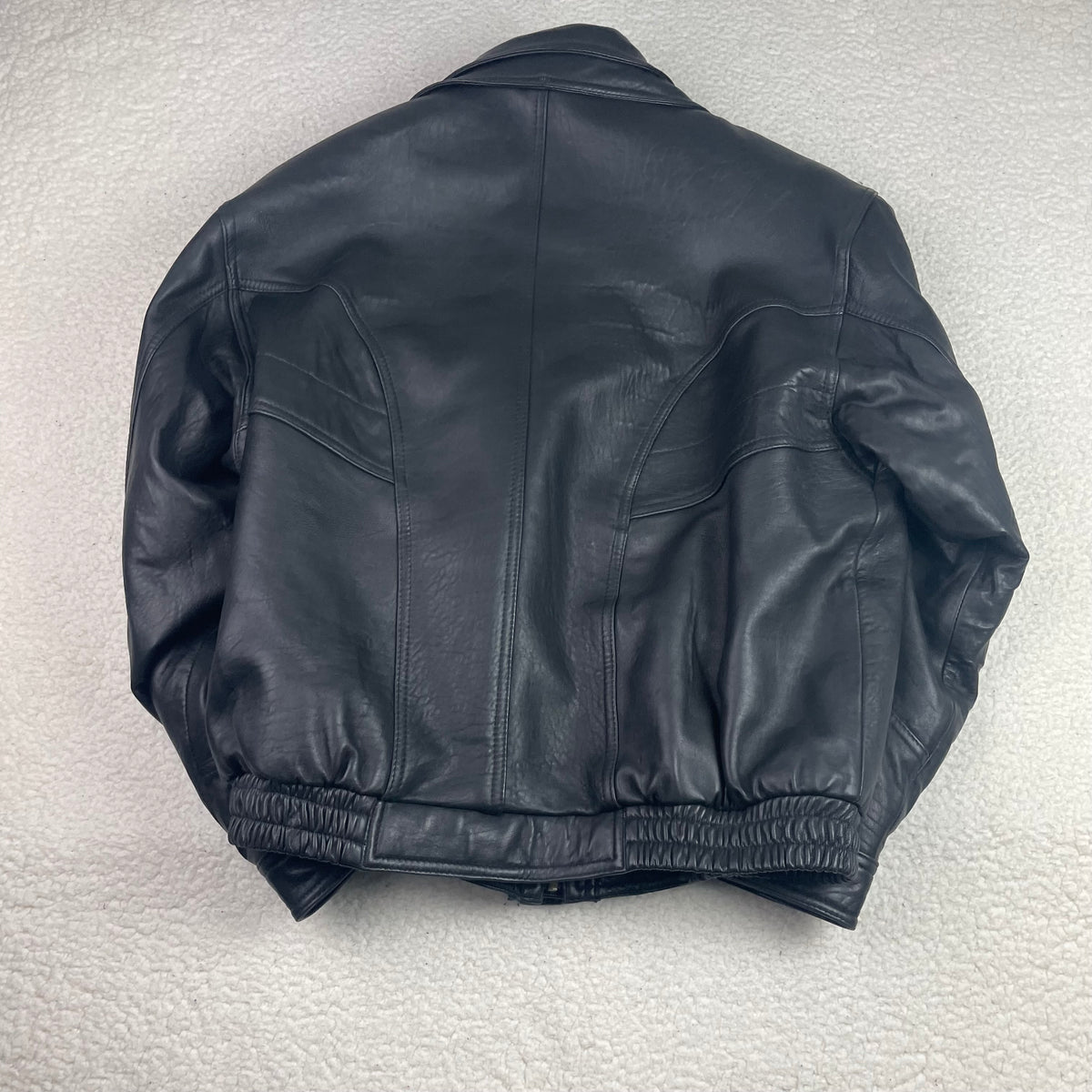 Vintage YES Black Genuine Leather Bomber Jacket L Mob Minimalist