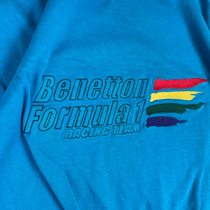 Vintage Benetton Formula 1 Knit Ringer Yellow Blue Shirt