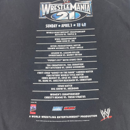 Y2K WWE WrestleMania 21 Goes Hollywood Black Graphic T-Shirt XL