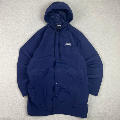 Stussy Navy Blue Snap Button Trench Rain Coat