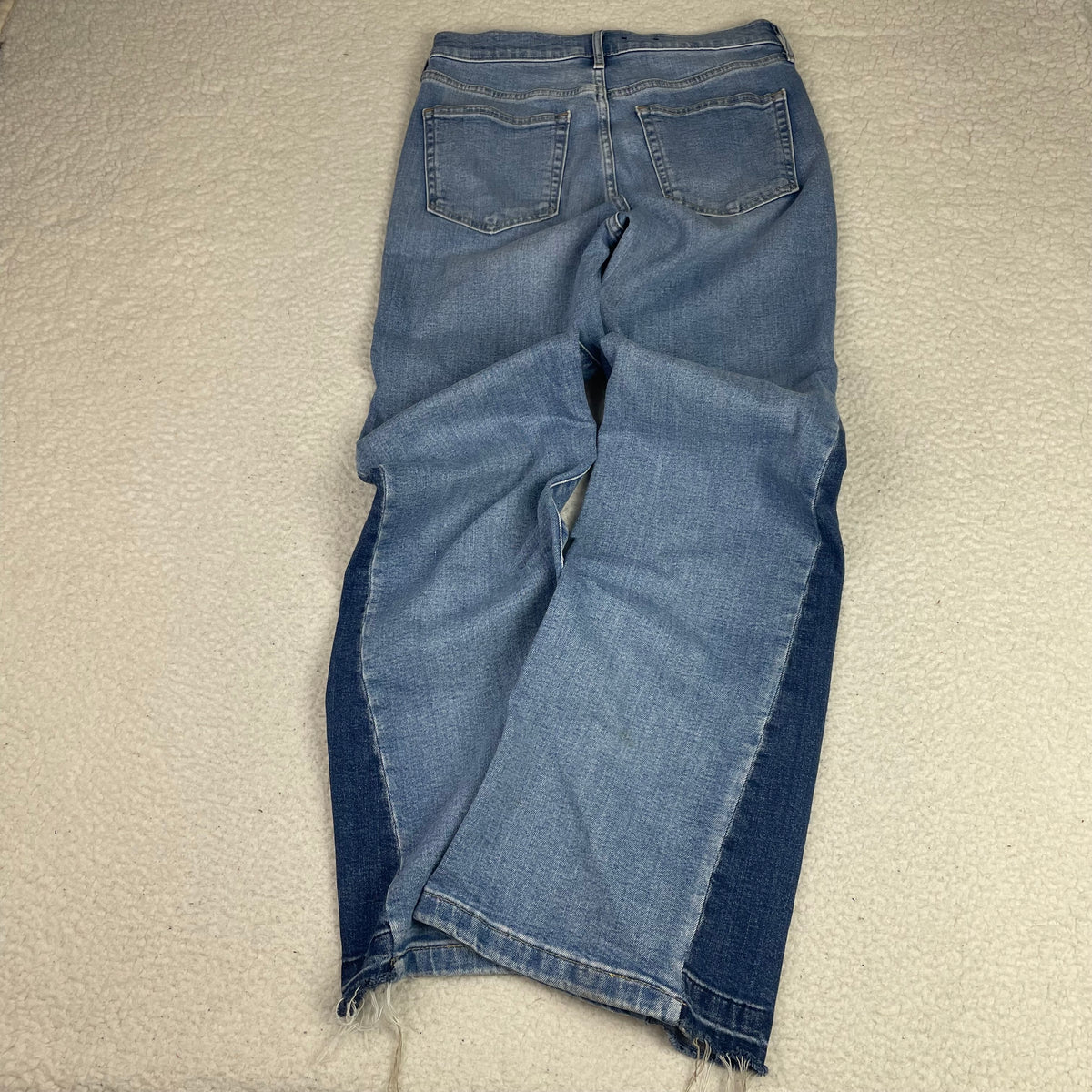 Gap Two-Tone Medium Indigo '70s Flare High Rise Panelled Jeans 28 Raw Hem