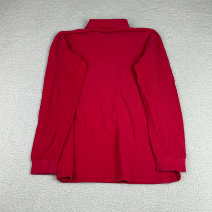 Vintage Burberrys Red Embroidered Crest Long Sleeve Polo Shirt L