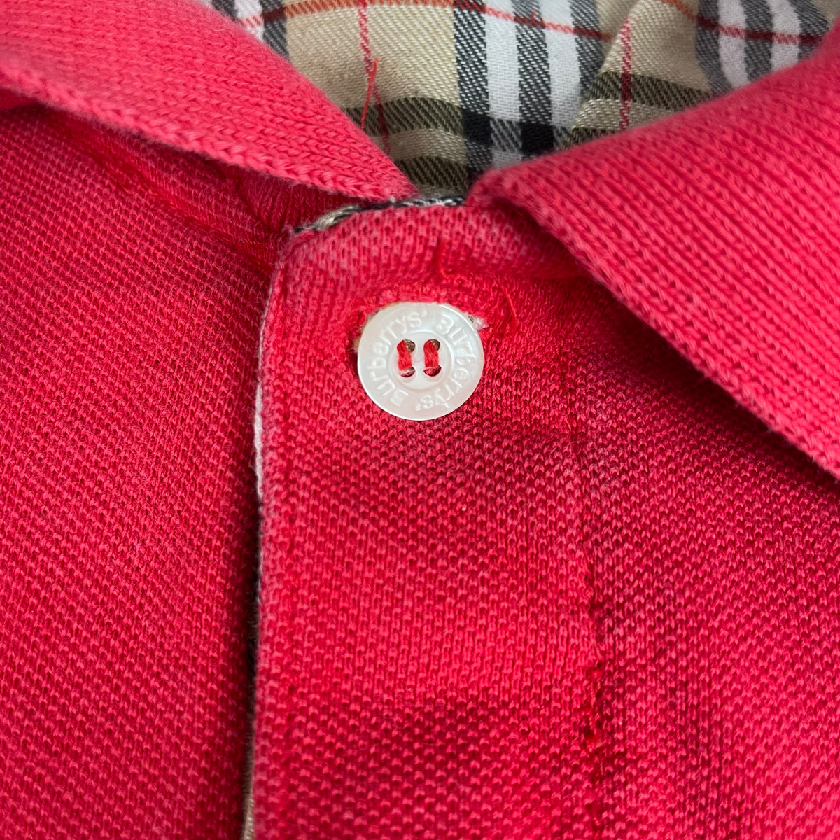 Vintage Burberrys Red Embroidered Crest Long Sleeve Polo Shirt L