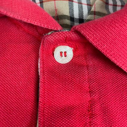 Vintage Burberrys Red Embroidered Crest Long Sleeve Polo Shirt L