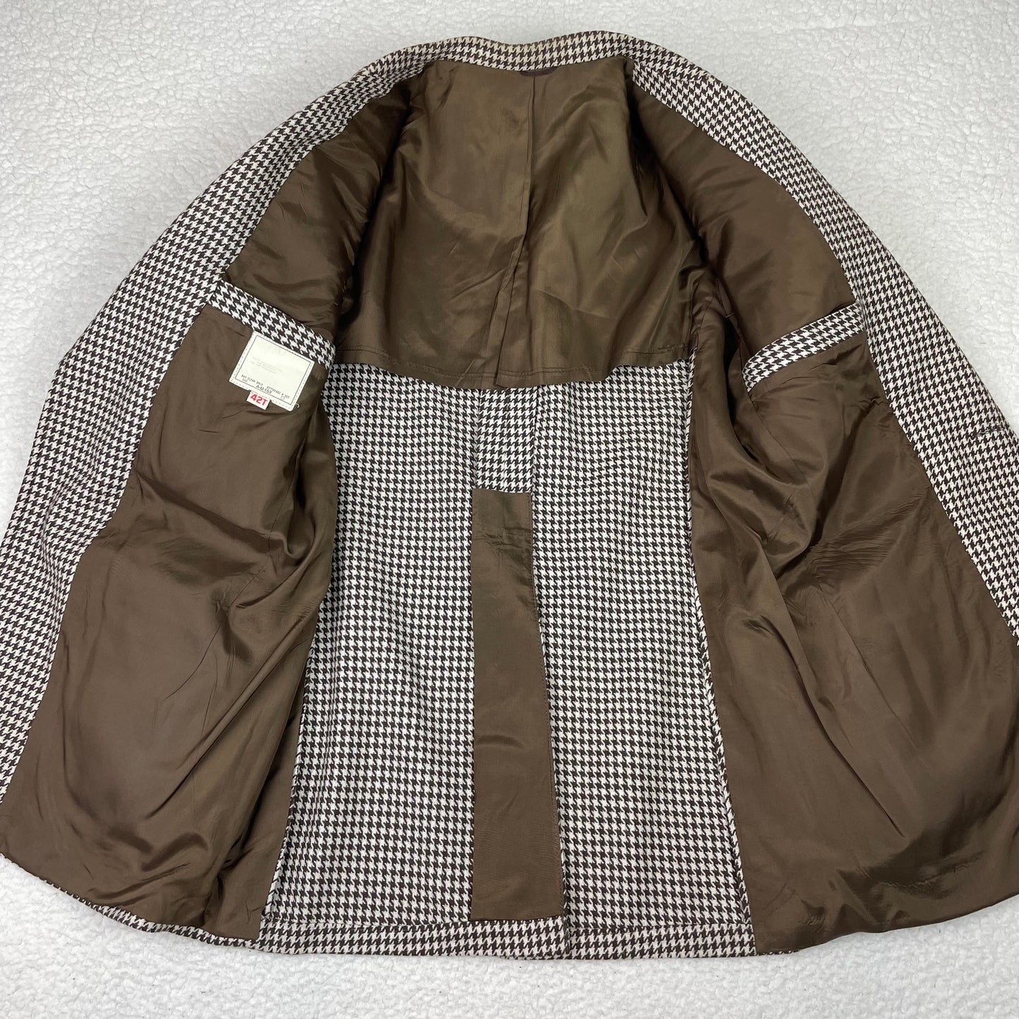 Vintage Wool Blend Brown White Houndstooth Blazer