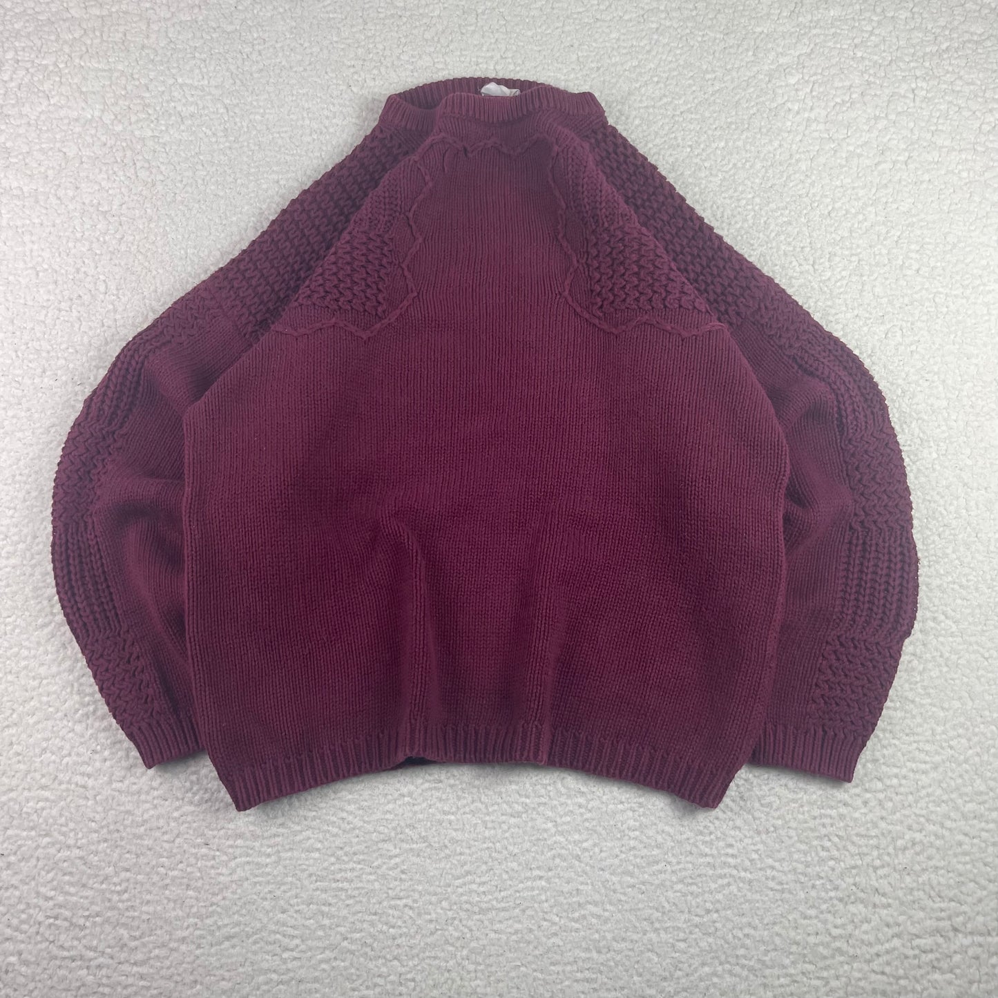 Vintage 3D Knit Texture Fisherman Wine Drop Shoulder Sweater