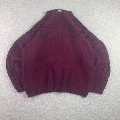 Vintage 3D Knit Texture Fisherman Wine Drop Shoulder Sweater