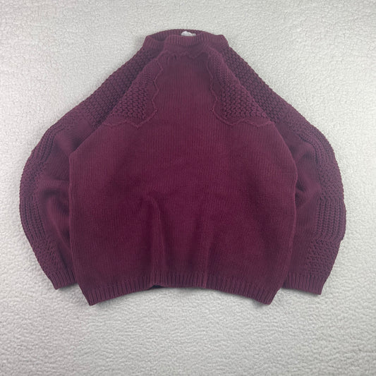 Vintage 3D Knit Texture Fisherman Wine Drop Shoulder Sweater