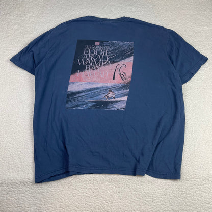 Quiksilver Blue Eddie Aikau Waimea Bay Hawaii Surf Graphic Shirt (XL)