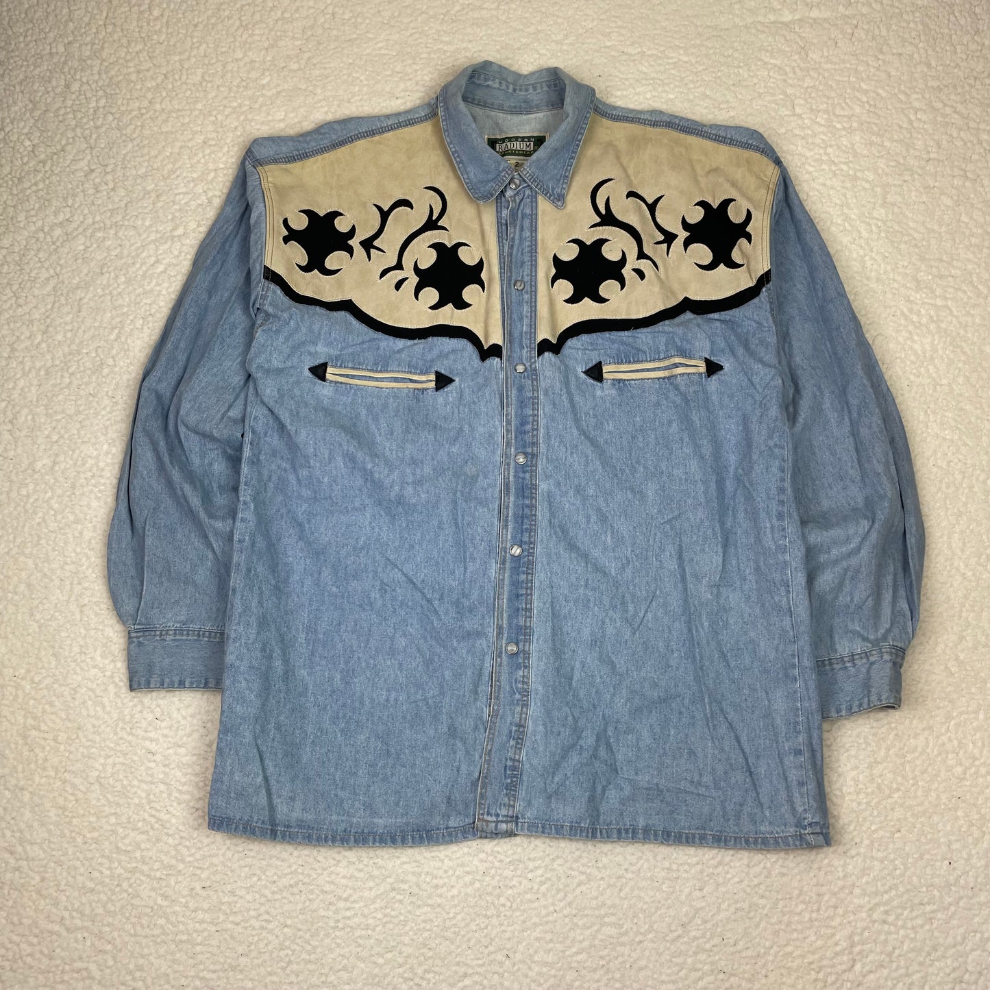 Vintage Yoke Detail Western Suede Denim Button Up Shirt