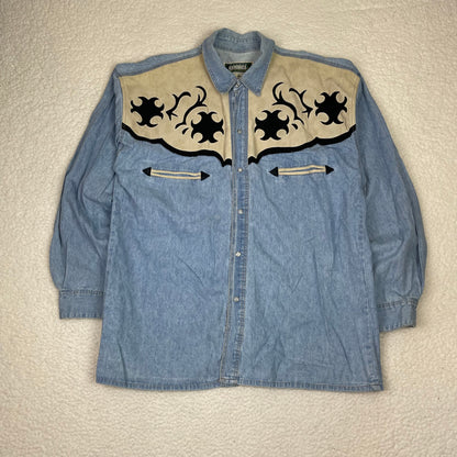 Vintage Yoke Detail Western Suede Denim Button Up Shirt