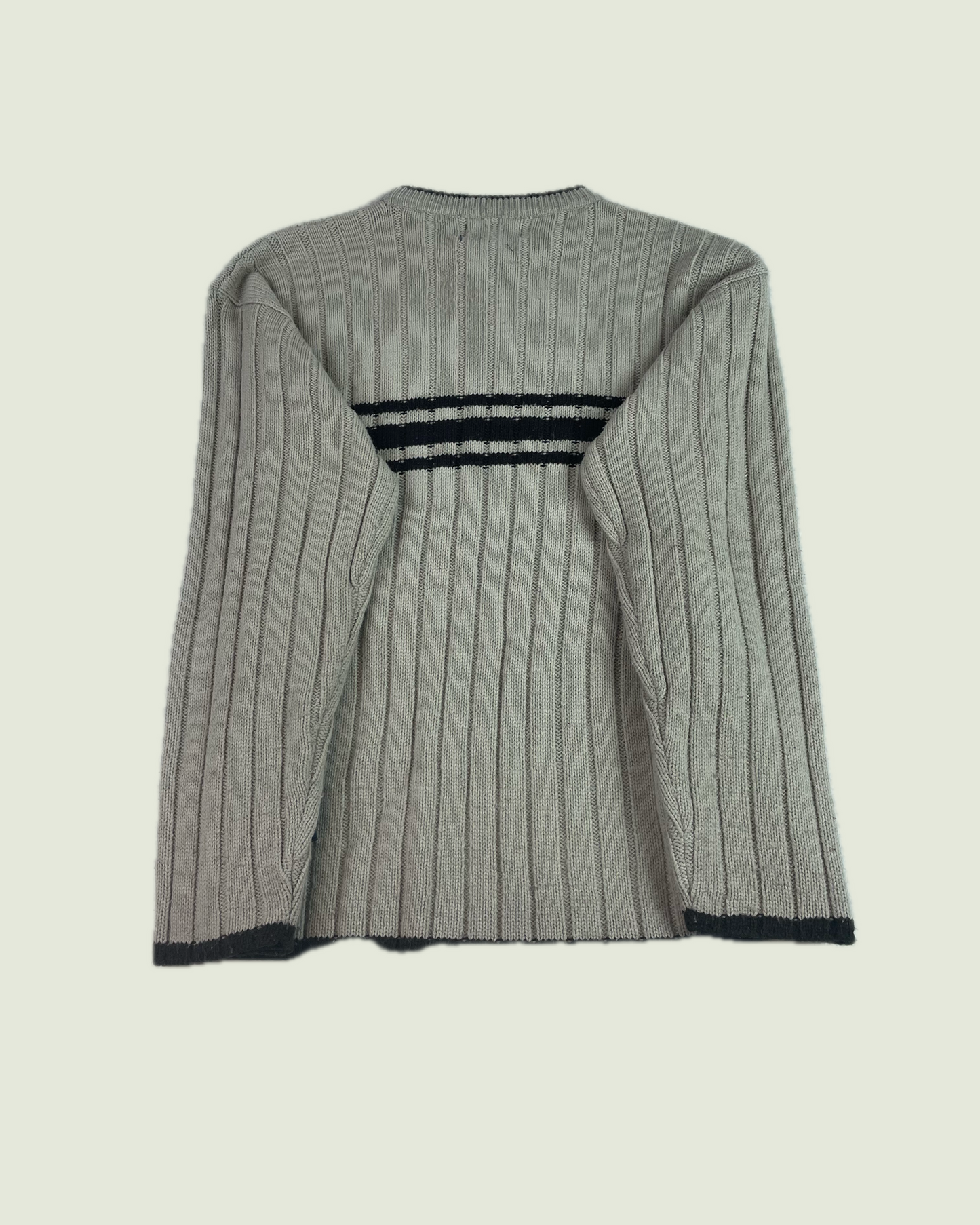 Vintage Stripe Ribbed Chunky Knit Biege Sweater