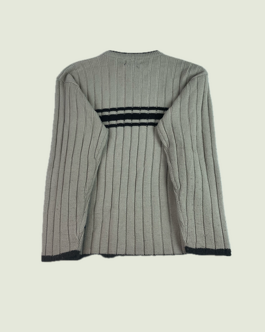Vintage Stripe Ribbed Chunky Knit Biege Sweater