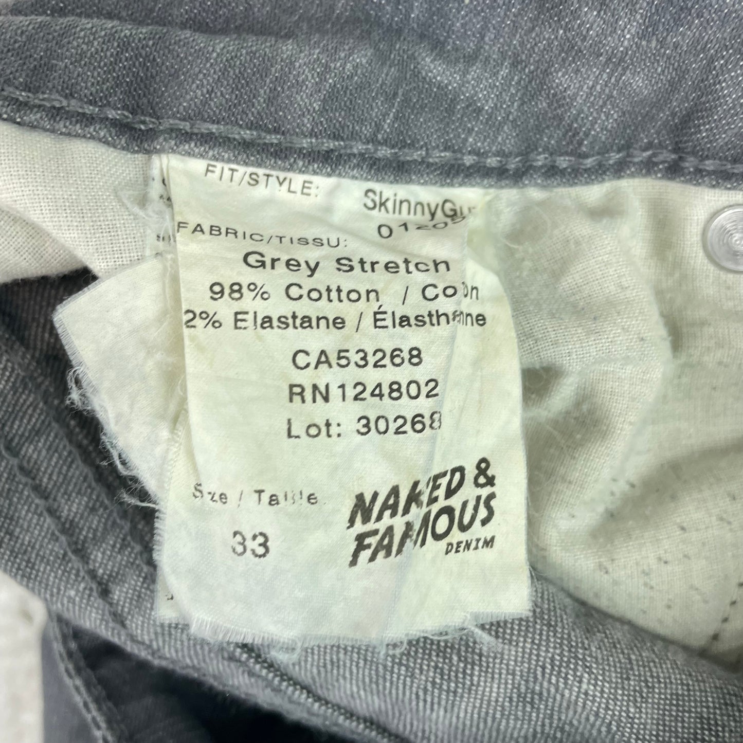 Naked & Famous Grey Stretch Skinny Guy Gray Jeans