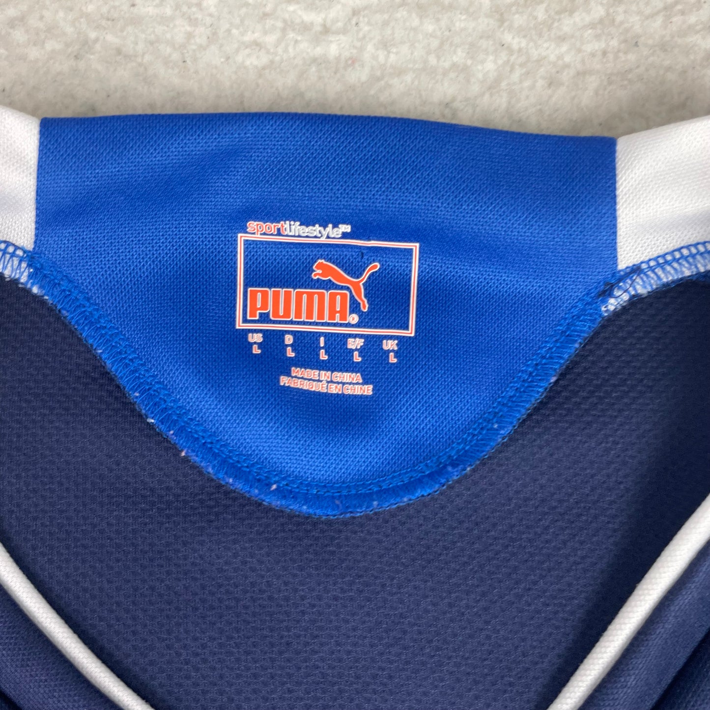 Puma Italia FIGC Soccer Training Jersey Blue White Chevron