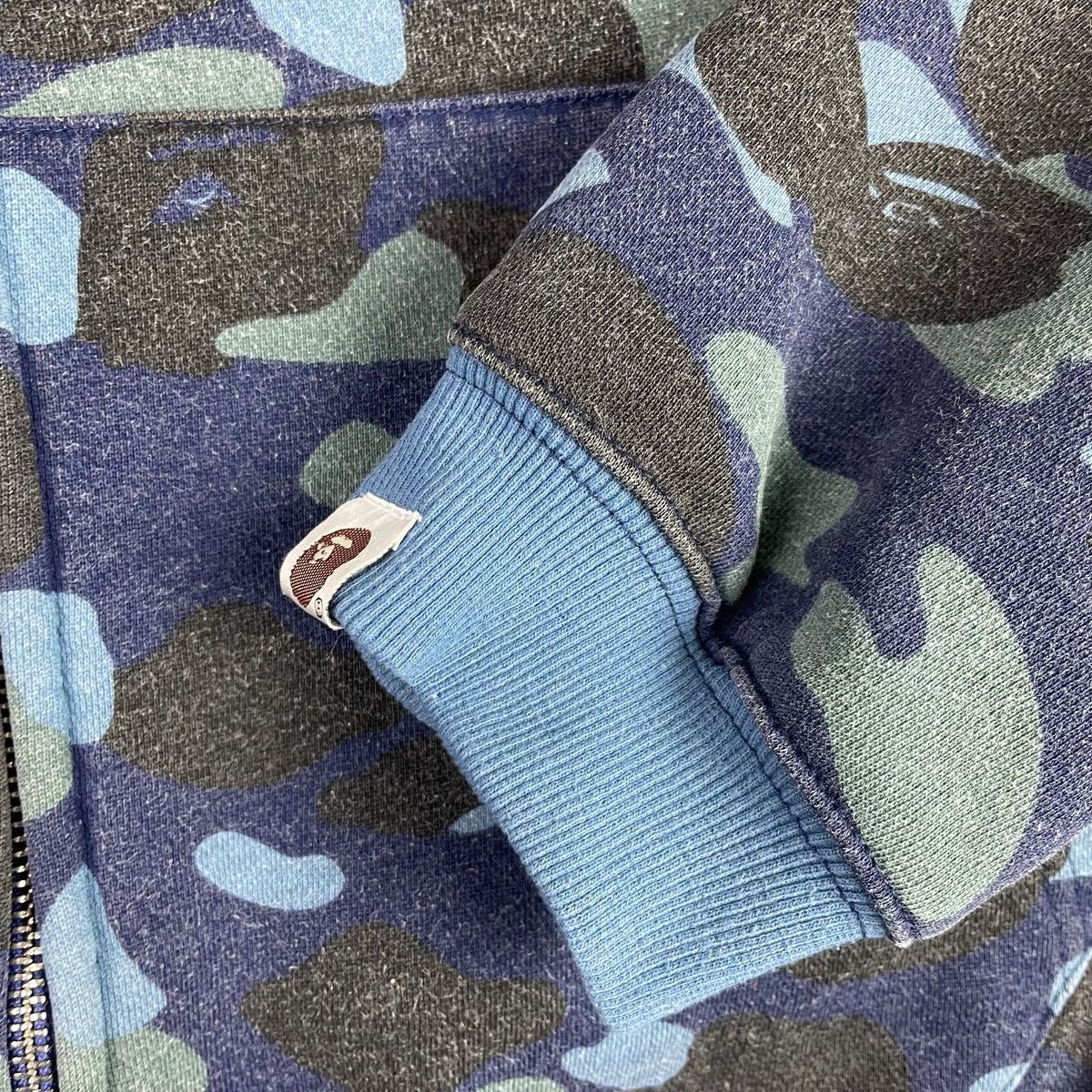 A Bathing Ape Blue Camo Shark Full Zip Hoodie 3XL WGM Patches