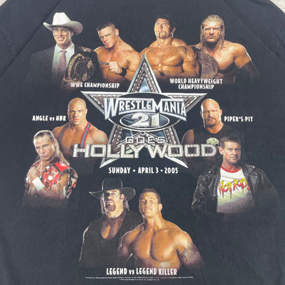 Y2K WWE WrestleMania 21 Goes Hollywood Black Graphic T-Shirt XL