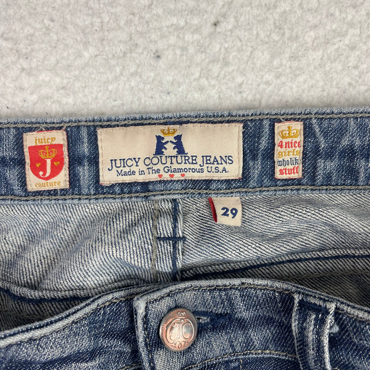 Y2K Juicy Couture Blue Rhinestone Heart Bootcut Jeans 29 Coquette Gyaru