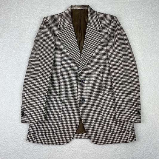 Vintage Wool Blend Brown White Houndstooth Blazer