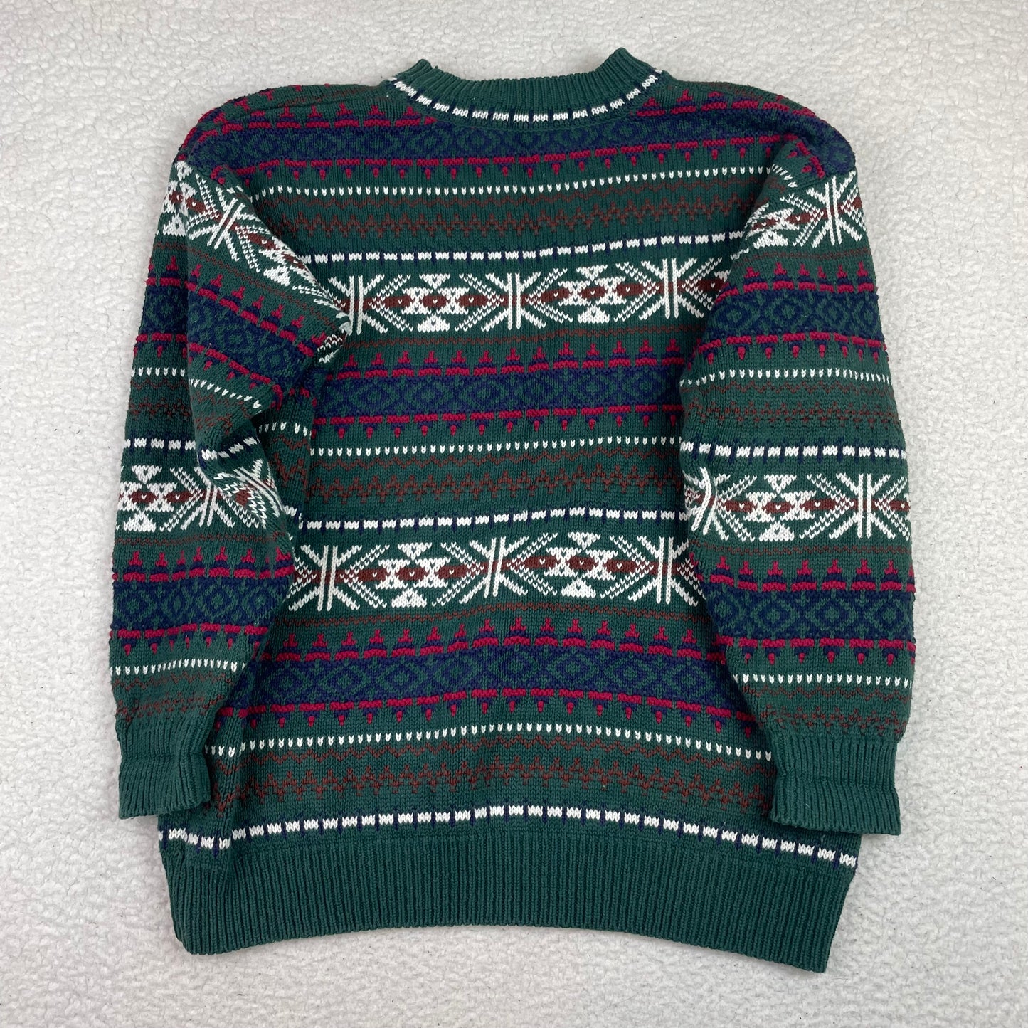 Vintage Fair Isle Nordic Green Blue Red Sweater