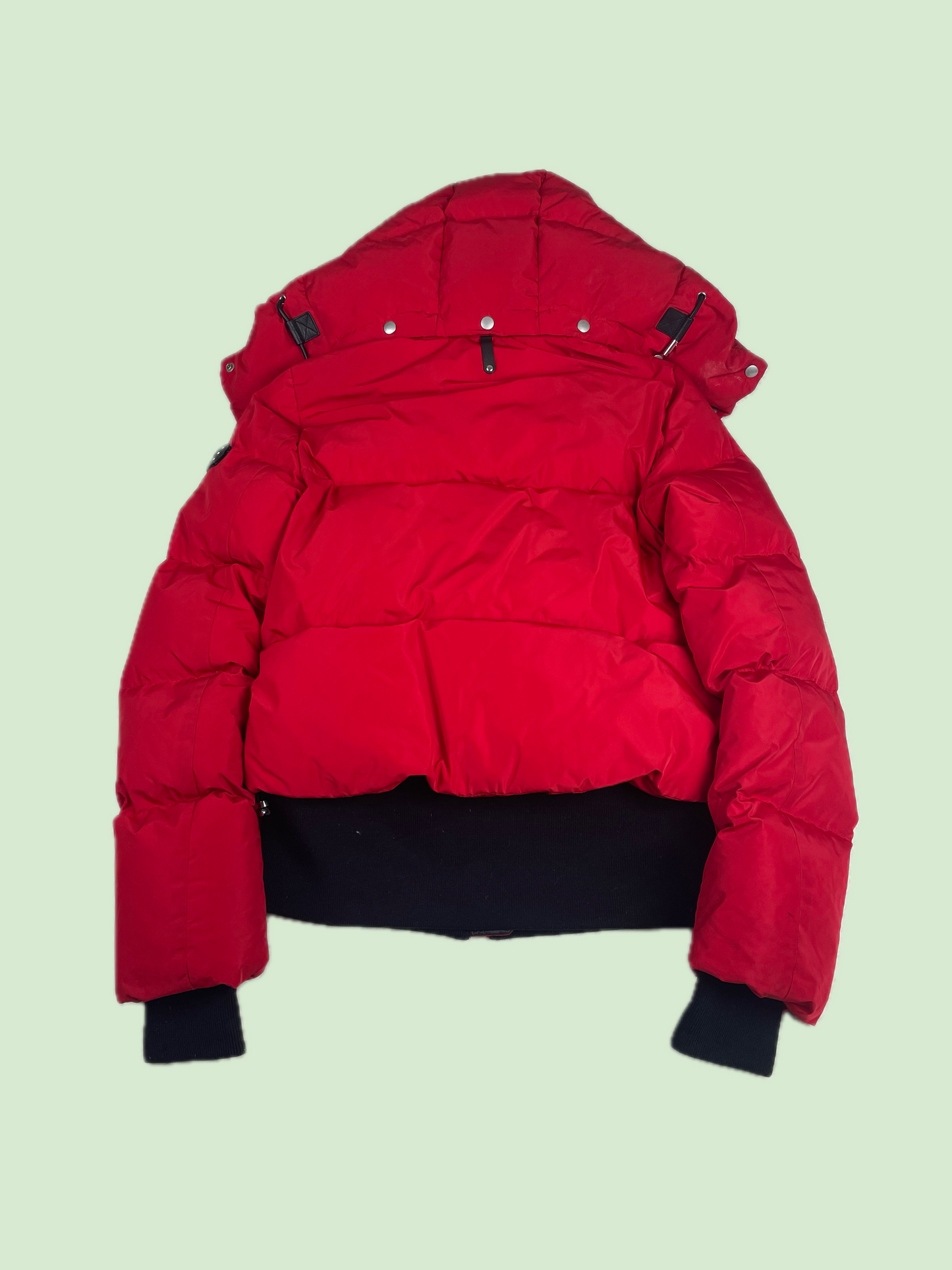 Mackage Aubrey Madalyn Red Hooded Puffer Jacket with Ribbed Trim