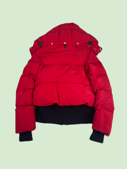 Mackage Aubrey Madalyn Red Hooded Puffer Jacket with Ribbed Trim